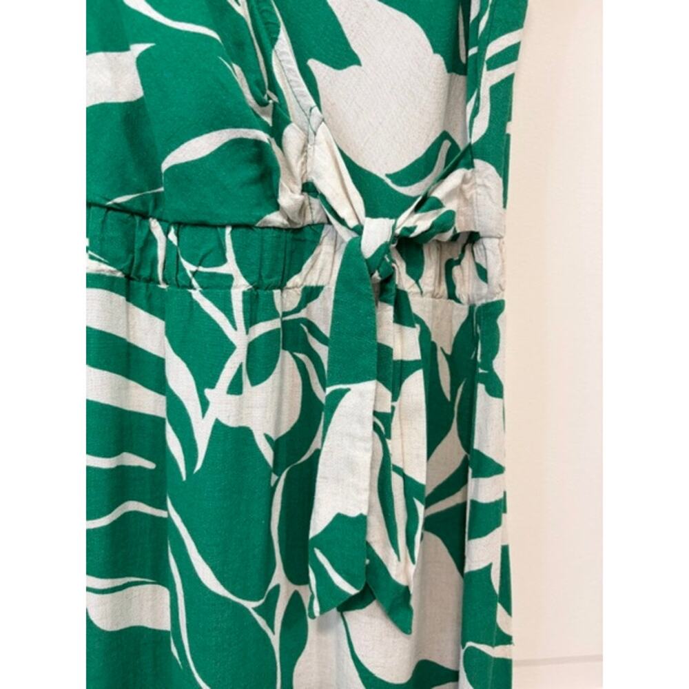 Luxology Linen Blend Sleeveless Mock Wrap Midi Dress‎ Sz M Green Tropical Leaf - Picture 4 of 12